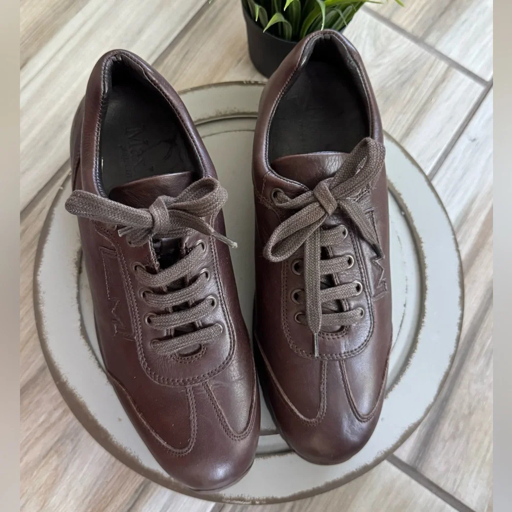 MaxMara Leather Lace‑Up Sneakers Brown Women's US 6 Brown‎ Leather Casual